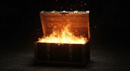 Open treasure chest ablaze with magical fire
