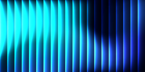 Electric Cyan and Cobalt Blue Luminous Vertical Fins, Abstract Ribbed Glass Texture with Vibrant Neon Glow for Futuristic Digital Backdrop.