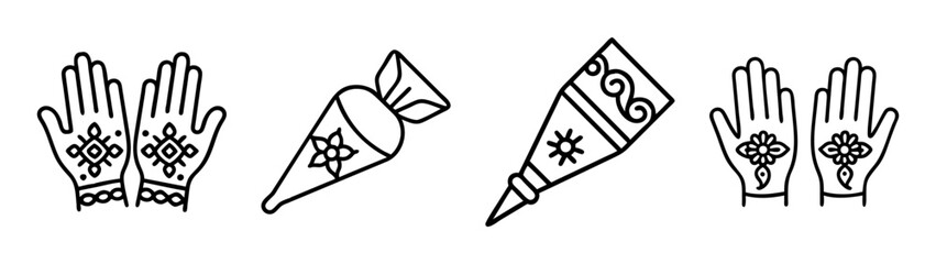Obraz premium Henna tattoo designs for hands and cones traditional mehndi art for body decoration and celebration