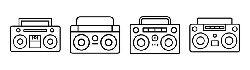 Vector outline boombox illustration retro stereo ghetto blaster vintage music player portable radio