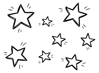 Hand drawn star set featuring multiple shining stars for design elements and decorations