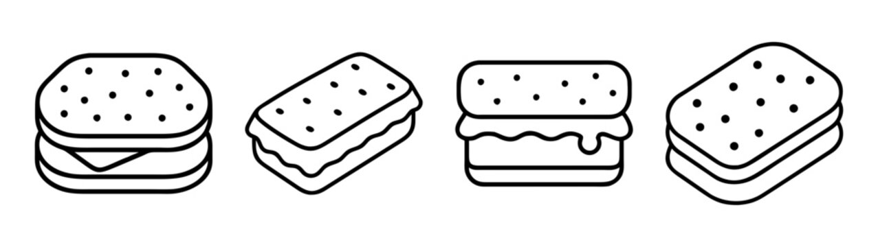 Delicious ice cream sandwich vector illustration dessert food sweet treat snack outline graphic design drawing