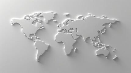 Obraz premium Minimalist white 3d world map featuring embossed continents on a clean background