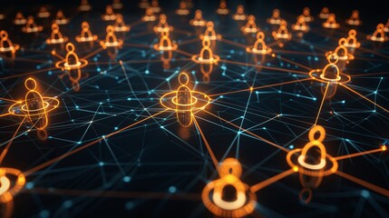 Futuristic visualization of interconnected silhouettes with glowing lines representing data flow