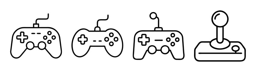Outline vector illustration of game controllers joystick gamepad for video games console design © IsratJahan