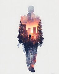 Vertical business double exposure for ads and presentations