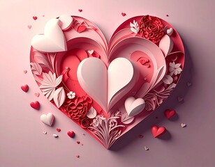 paper hearts valentine's day - 3D romantic card - background
