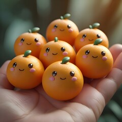 A Handful of Happy Little Orange Characters Ultra-Realistic Cute Miniature Food Art Featuring