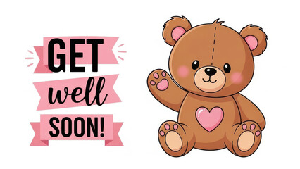 An adorable teddy bear waving a paw to send a heartfelt get well soon message