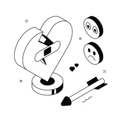 Isometric illustration of broken heart expressing love loss theme, modern vector