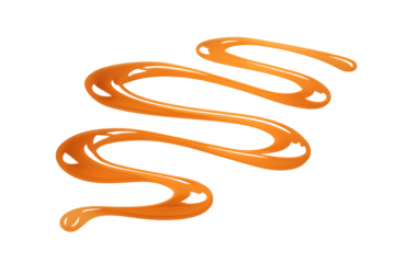 Golden caramel sauce ribbon swirling, flowing liquid topping, sweet dessert drizzle, transparent background