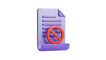 3D Icon of a Document with a Red Prohibition Sign