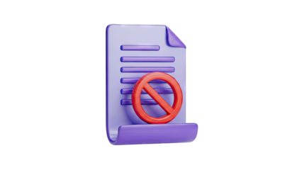 3D Icon of a Document with a Red Prohibition Sign