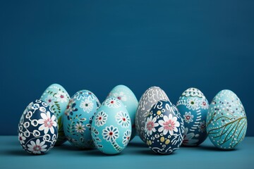 Group of vibrantly decorated eggs featuring intricate floral and folk art designs