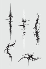 Neo-Tribal Cyber Sigils Vector Set: Gothic Futuristic Linework, Occult Tattoo Core Symbols, Modern Cyberpunk Patterns for Streetwear, Clothing Brand Graphics, T-Shirt Design & Edgy Vector Typography