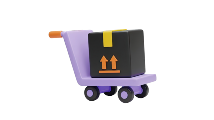 3D Icon of a Package on a Purple Dolly