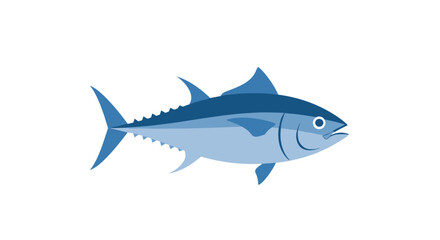 Obraz premium A colorful, stylized illustration of a blue tuna fish with distinct fins and finlets, swimming in profile against a clean white background.