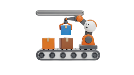 Robotic Arm and Conveyor Belt with Boxes