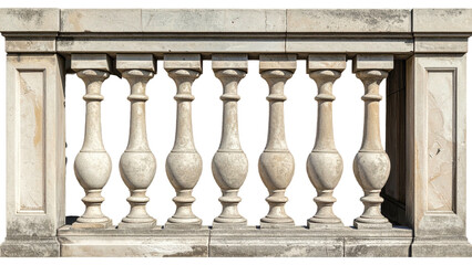 Fototapeta premium Stone Balustrade With Classical Columns On White Background Keywords: balustrade, railing, stone