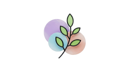 Green leaf branch with soft pastel circles
