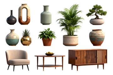 Living Room Decor with Vases, Plants and Furniture