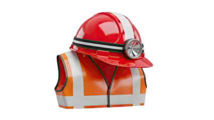 Red Hard Hat and Orange Safety Vest with Reflective Stripes