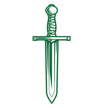 green dagger sword with handle and blade isolated on transparent background