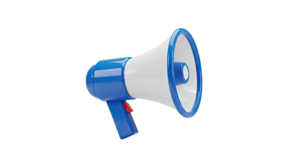 Blue and white megaphone on a plain background