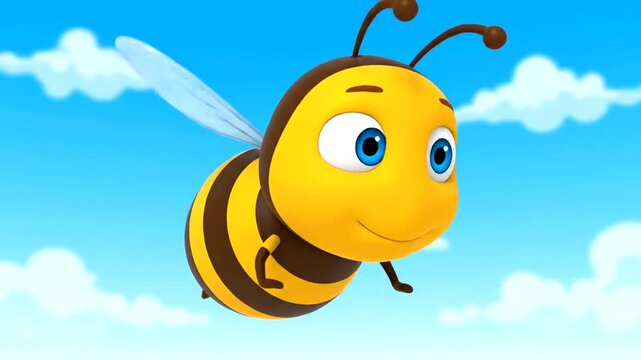 Animated Bee Flying in a Blue Sky Background.