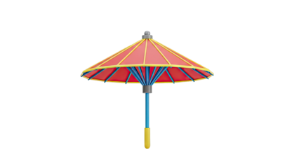 Brightly Colored Umbrella with Red Canopy and Blue and Yellow Accents
