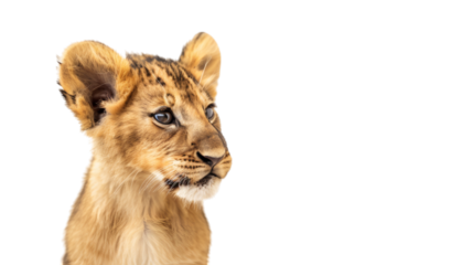 Lion cub looking at watercolor isolated on white background