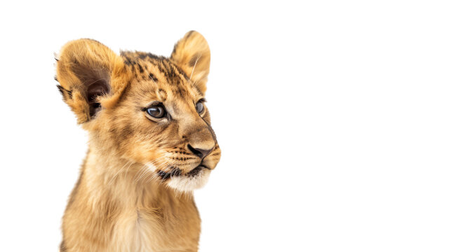Lion cub looking at watercolor isolated on white background
