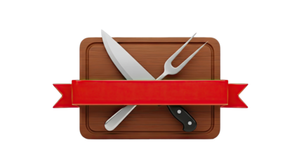 Carving Knife, Fork, Cutting Board, and Red Ribbon Banner