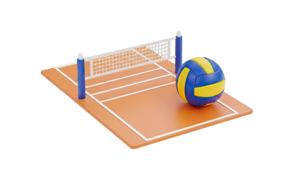 Volleyball Court with Ball and Net
