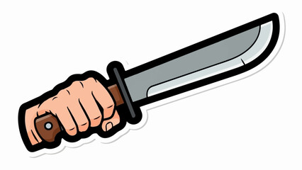 Obraz premium Cartoon hand holding a sharp, silver knife with a brown handle against a white background
