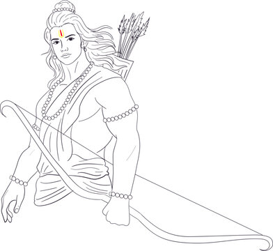 Lord Ram with bow and arrows outline illustration