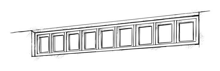 Hand drawn architectural sketch of a multipane transom window providing natural light and adding a classic structural feature to interior building spaces.
