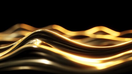 Golden wave-like shape glistens on black, creating abstract visual for background use