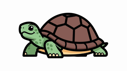 Obraz premium A charming cartoon turtle with a green body and a patterned brown shell walks