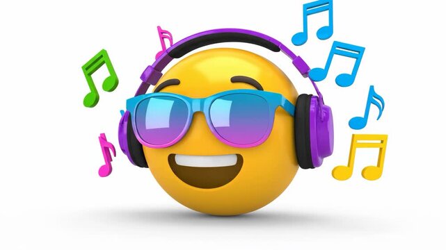 Emoji Vibe Cool Smiley face with Music Notes.
