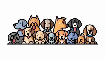 Fototapeta premium A diverse group of adorable cartoon dogs of various sizes, colors, and breeds