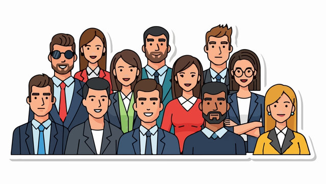 A diverse group of professionals in business attire, arranged in a staggered formation for a team portrait