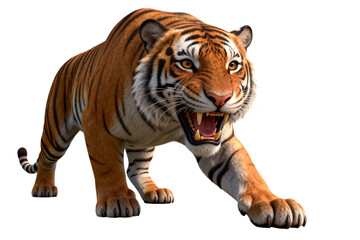 Obraz premium Tiger in Aggressive Stance with Open Mouth
