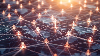 Global network of connected individuals representing the future of currency exchange and finance