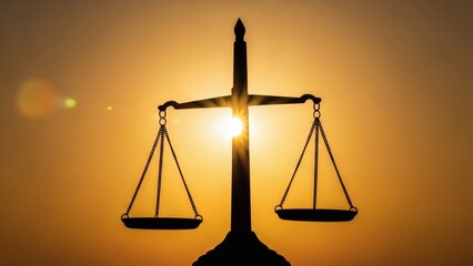 Justices Golden Hour Scales Silhouetted at Sunset.