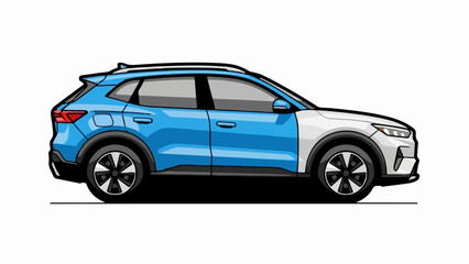 Obraz premium A pixelated, side-view illustration of a blue and white SUV with black rims