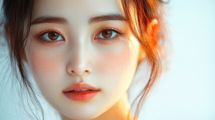 Fototapeta premium Woman doing personal color diagnosis in clothing store background,popular hobby in korea and japan.