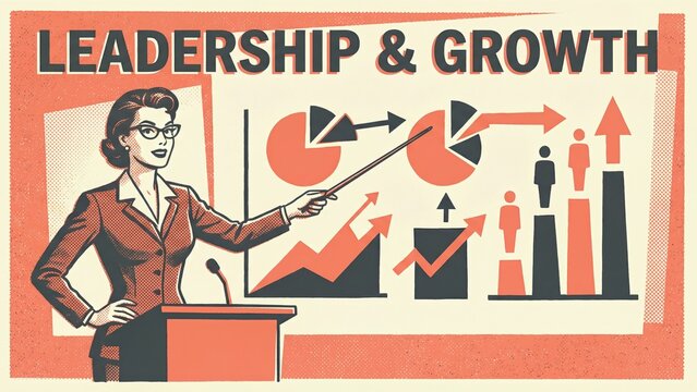 Woman giving presentation on leadership and growth, using charts and graphs. Business development concept for International Womens Day. - Powered by Adobe