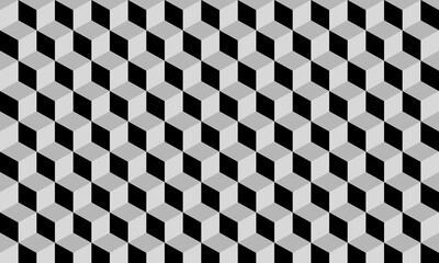 Geometric cube grid seamless pattern in isometric style, Abstract 3d cube pattern texture in gray tones. Vector illustration design for background, wallpaper.