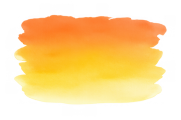 Watercolor brush stroke creating abstract wash, orange yellow gradient paint texture with transparent background
